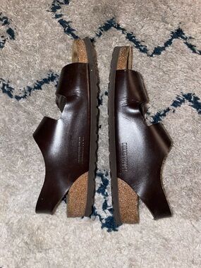 Birkenstock Milano 41 regular/wide Brown Leather Slide Sandals with Cork Footbed